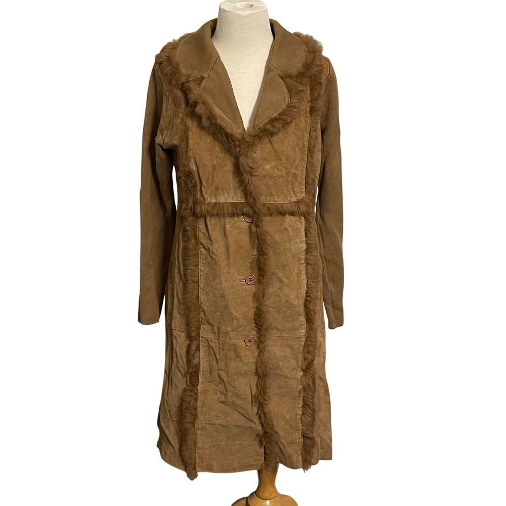 Cynthia Steffe Suede Knit Rabbit Fur Trimmed‎ Coat Duster Jacket Penny Lane